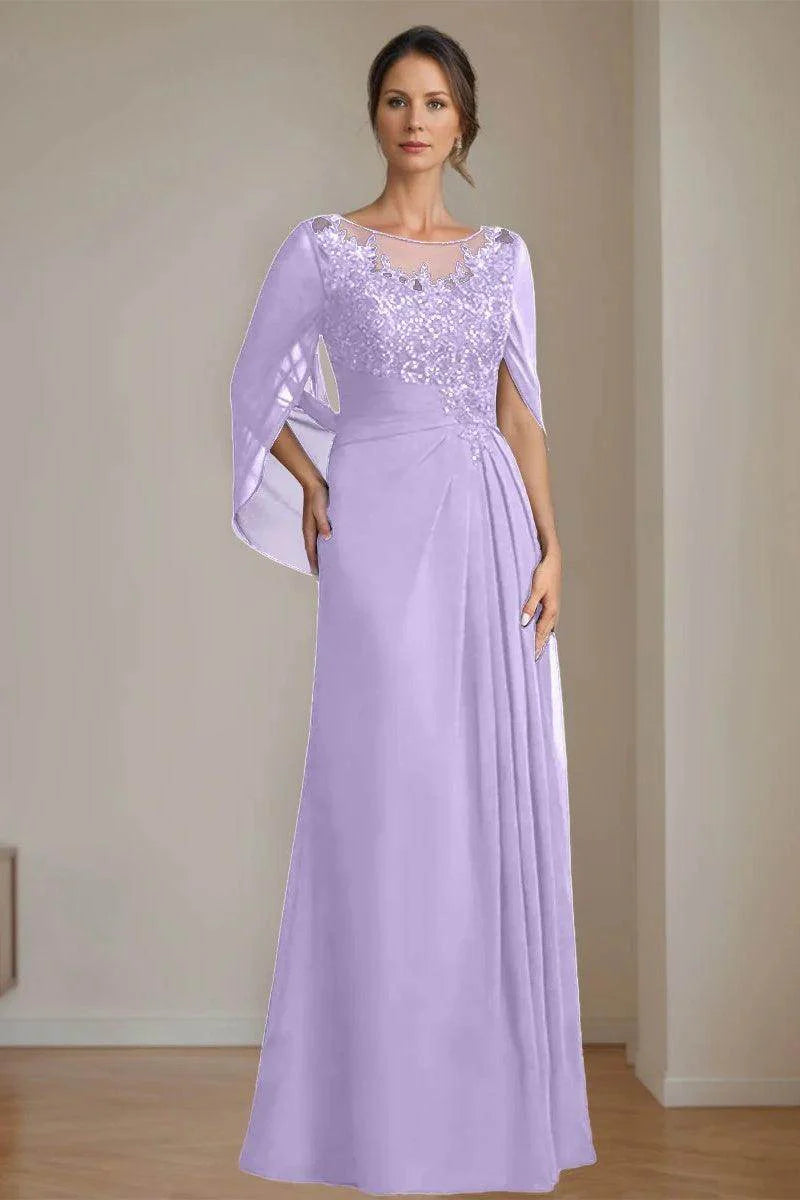 A Line Scoop Floor Length Sequins Mother of the Bride Dresses CM0369