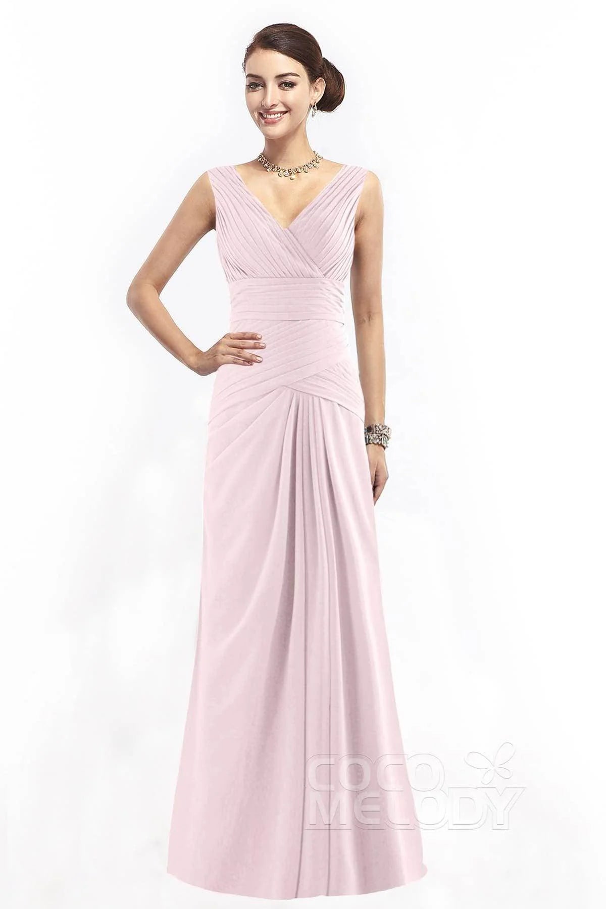 Sheath Floor Length Chiffon Bridesmaid Dress COZF1401E