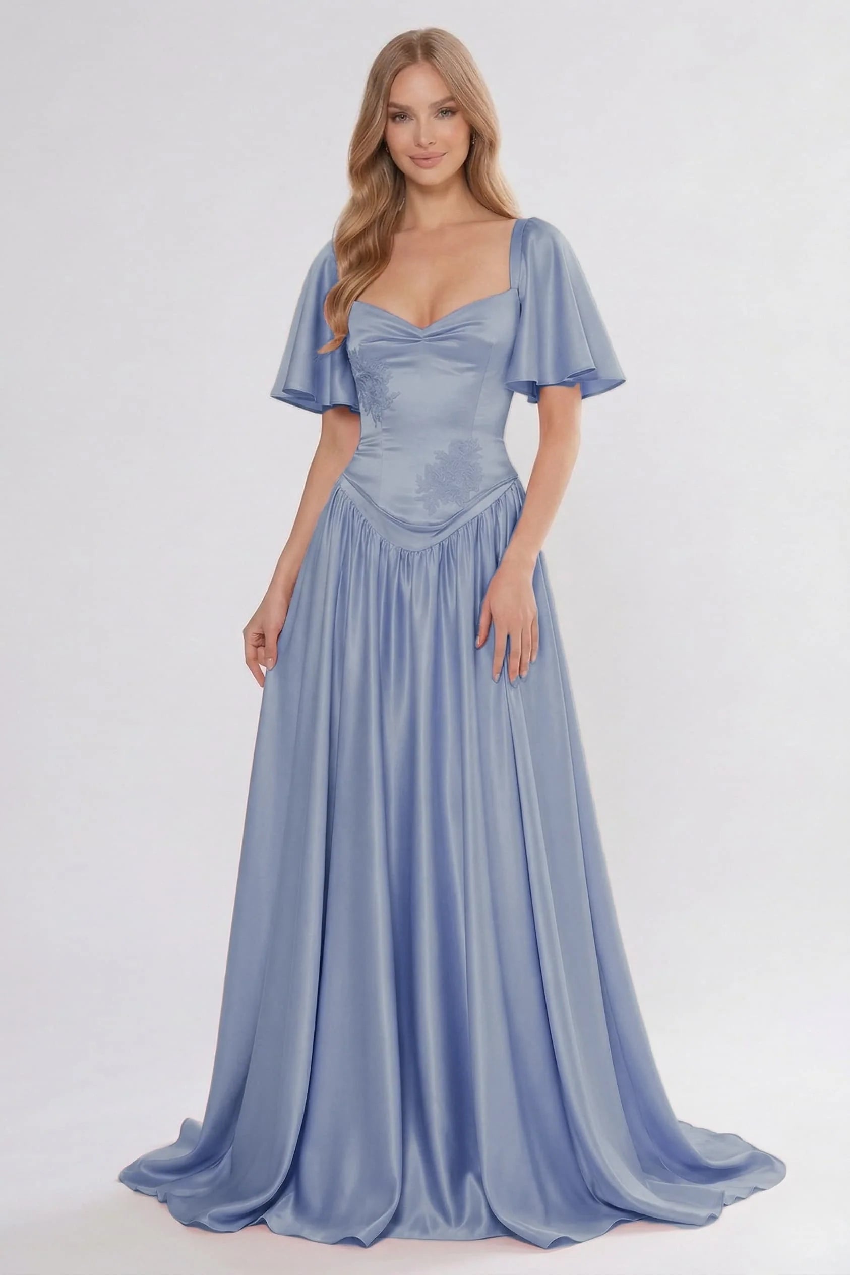 A-Line Floor Length Soft Satin Wedding Guest Dress CG0316