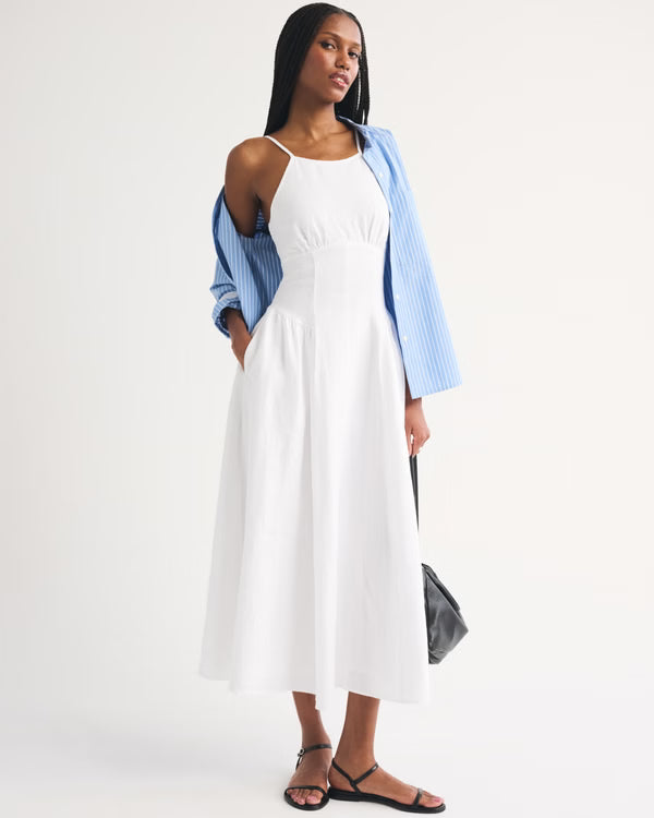 100% Linen A&F Dylan Halter Midi Dress