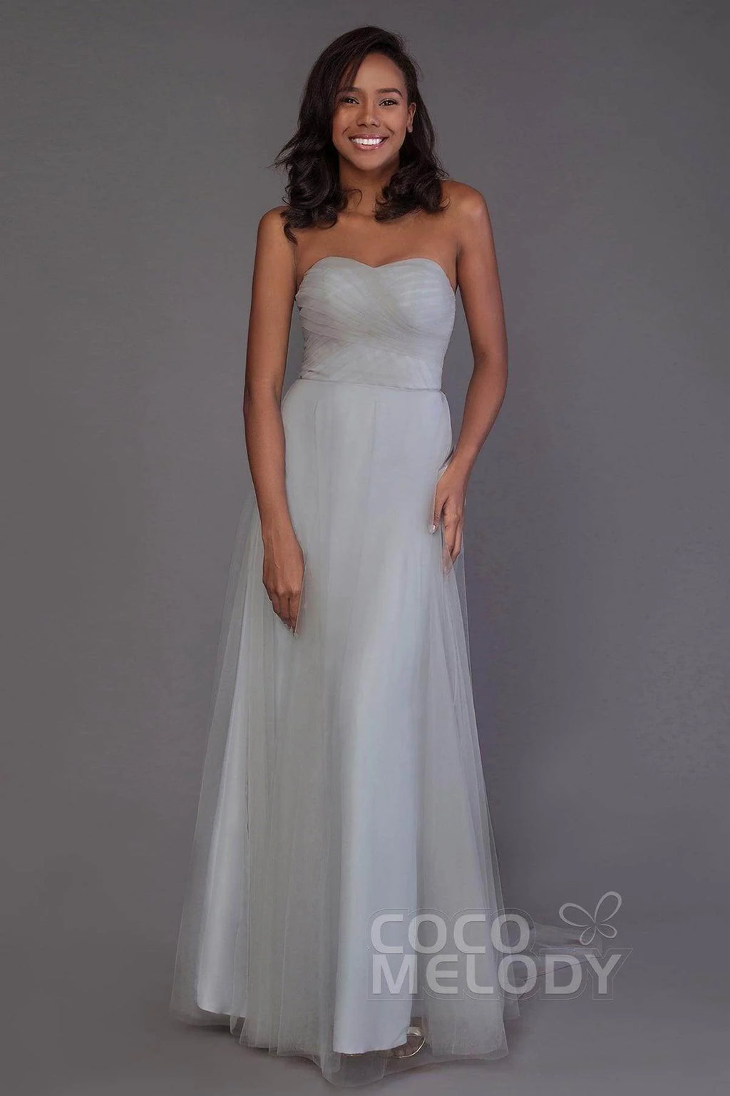 Sheath-Column Floor Length Tulle Bridesmaid Dress PR3502