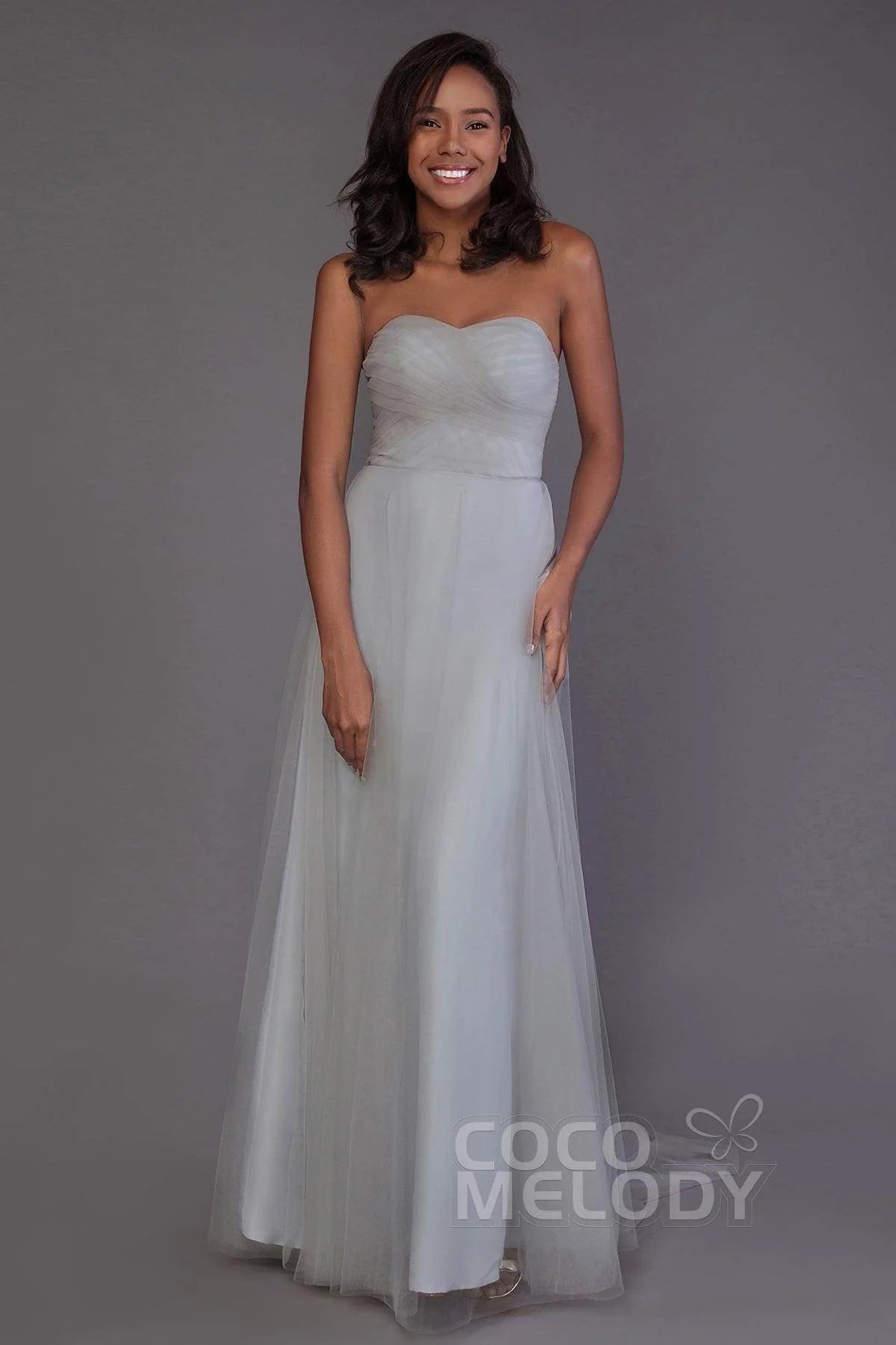 Sheath-Column Floor Length Tulle Bridesmaid Dress PR3502
