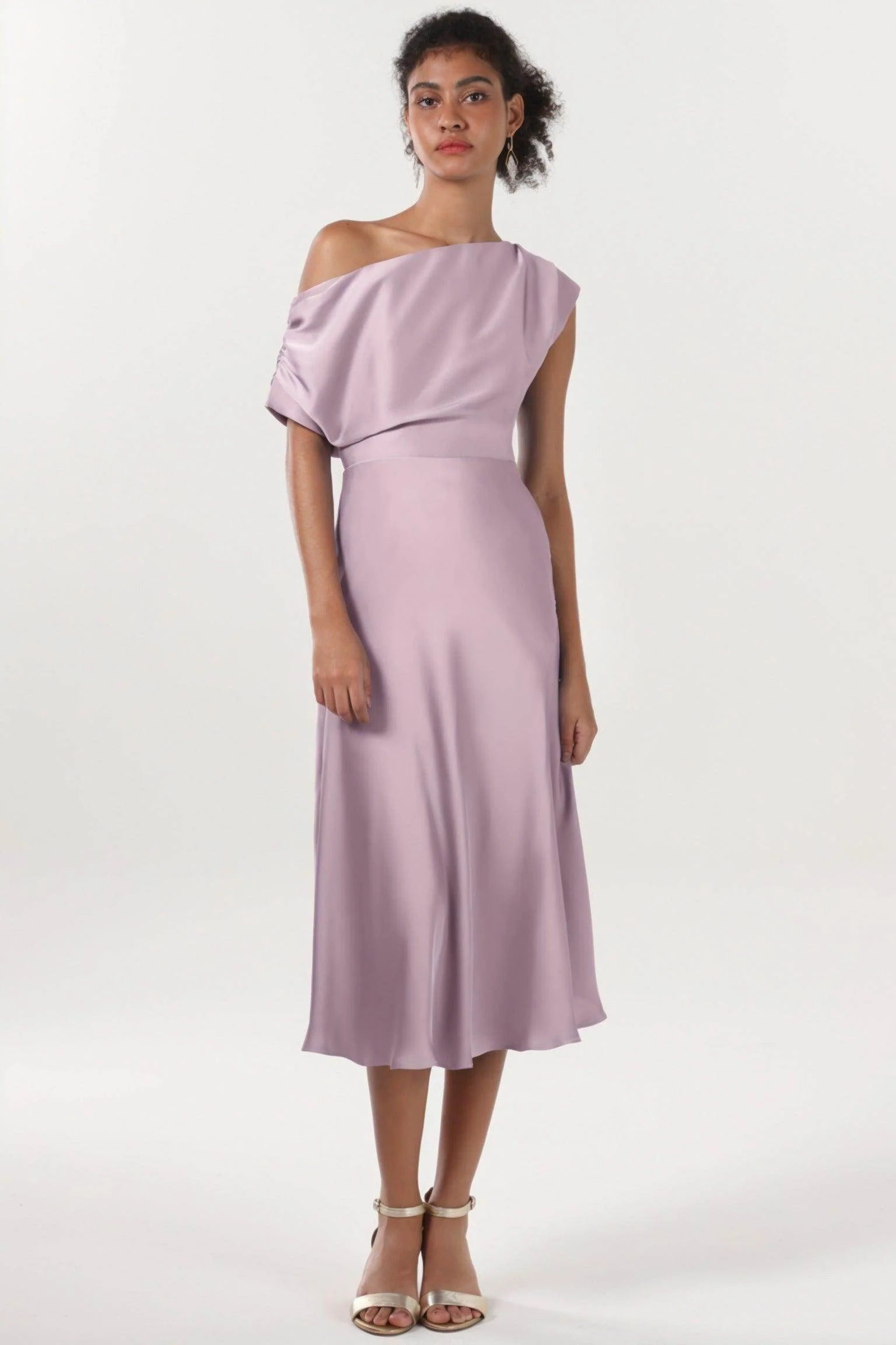 Sheath-Column Midi Luxe Satin Bridesmaid Dress CS0611BM