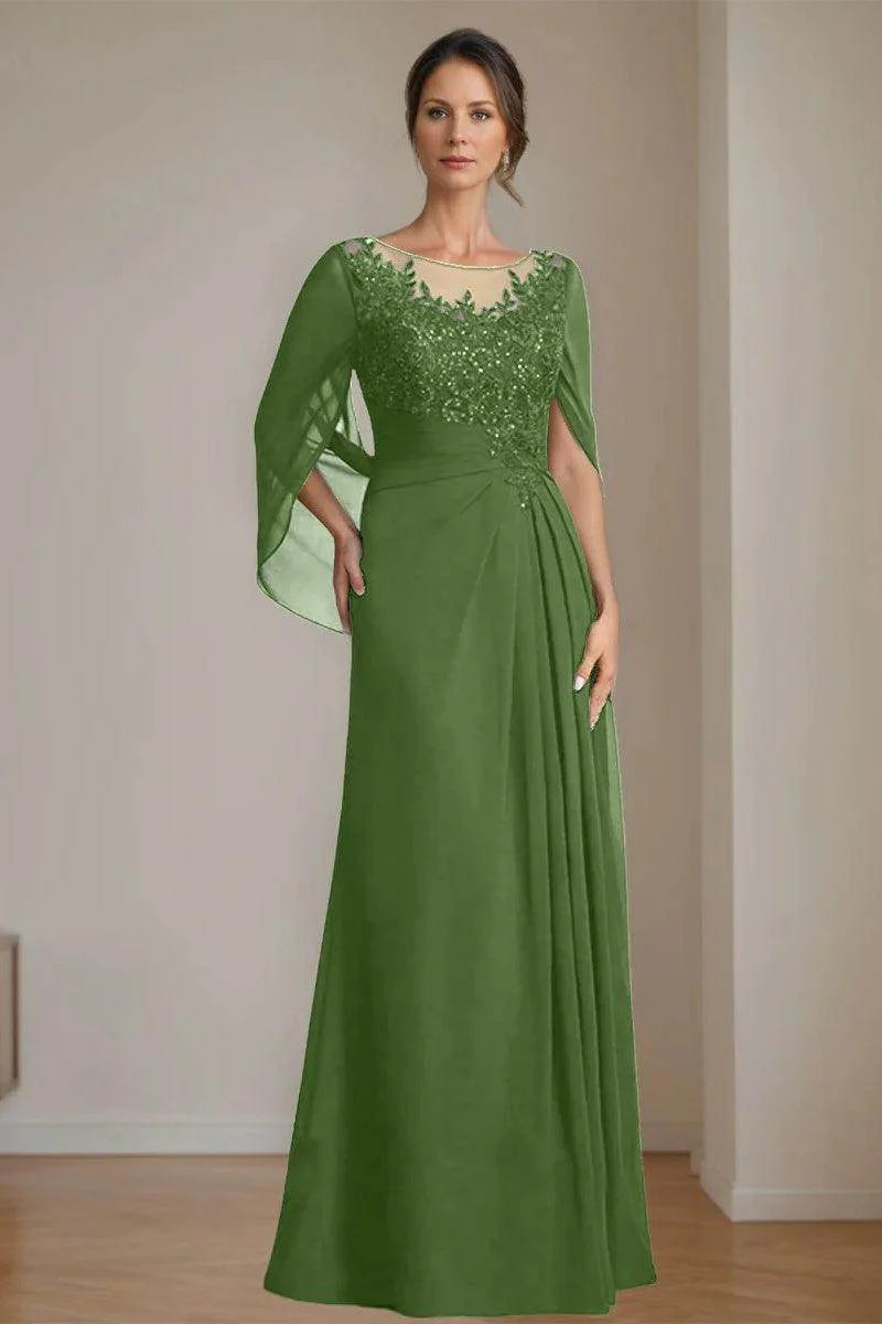 A Line Scoop Floor Length Sequins Mother of the Bride Dresses CM0369