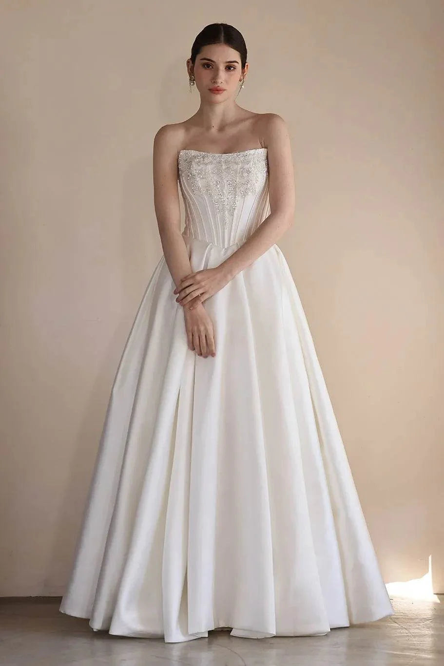 A-Line Floor Length Satin Wedding Dress CW3549