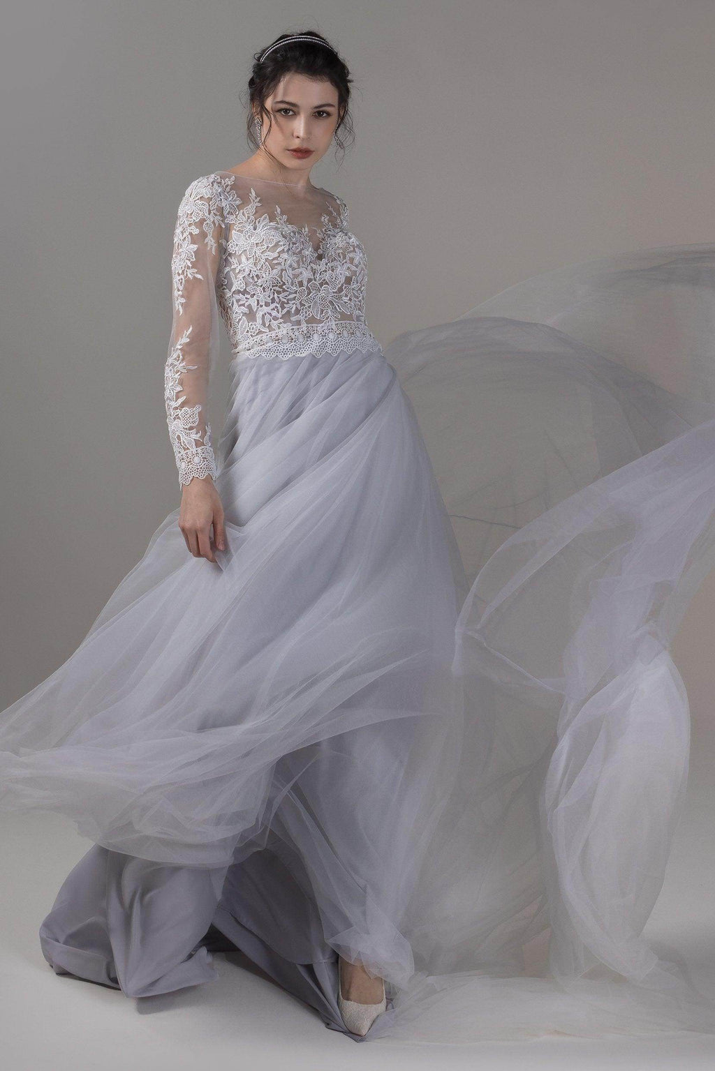 A-Line Chapel Train Lace Tulle Wedding Dress CW2809