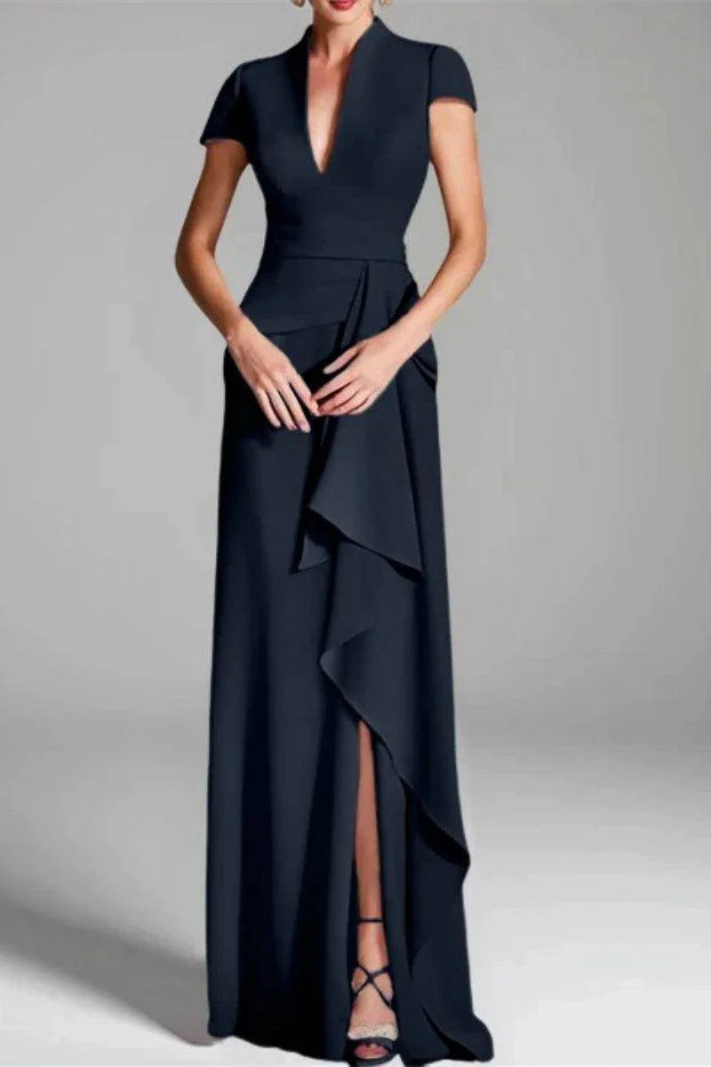 Sheath Column V Neck Short Sleeves Floor Length Mother Dresses CM0377