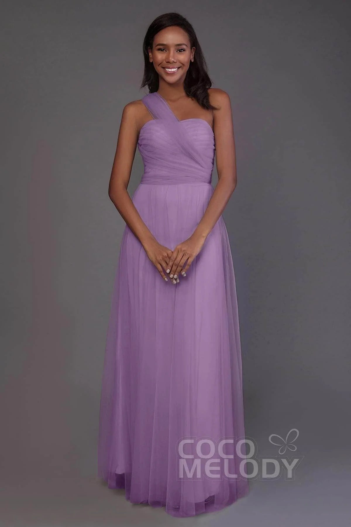 Sheath-Column Floor Length Tulle Bridesmaid Dress PR3502