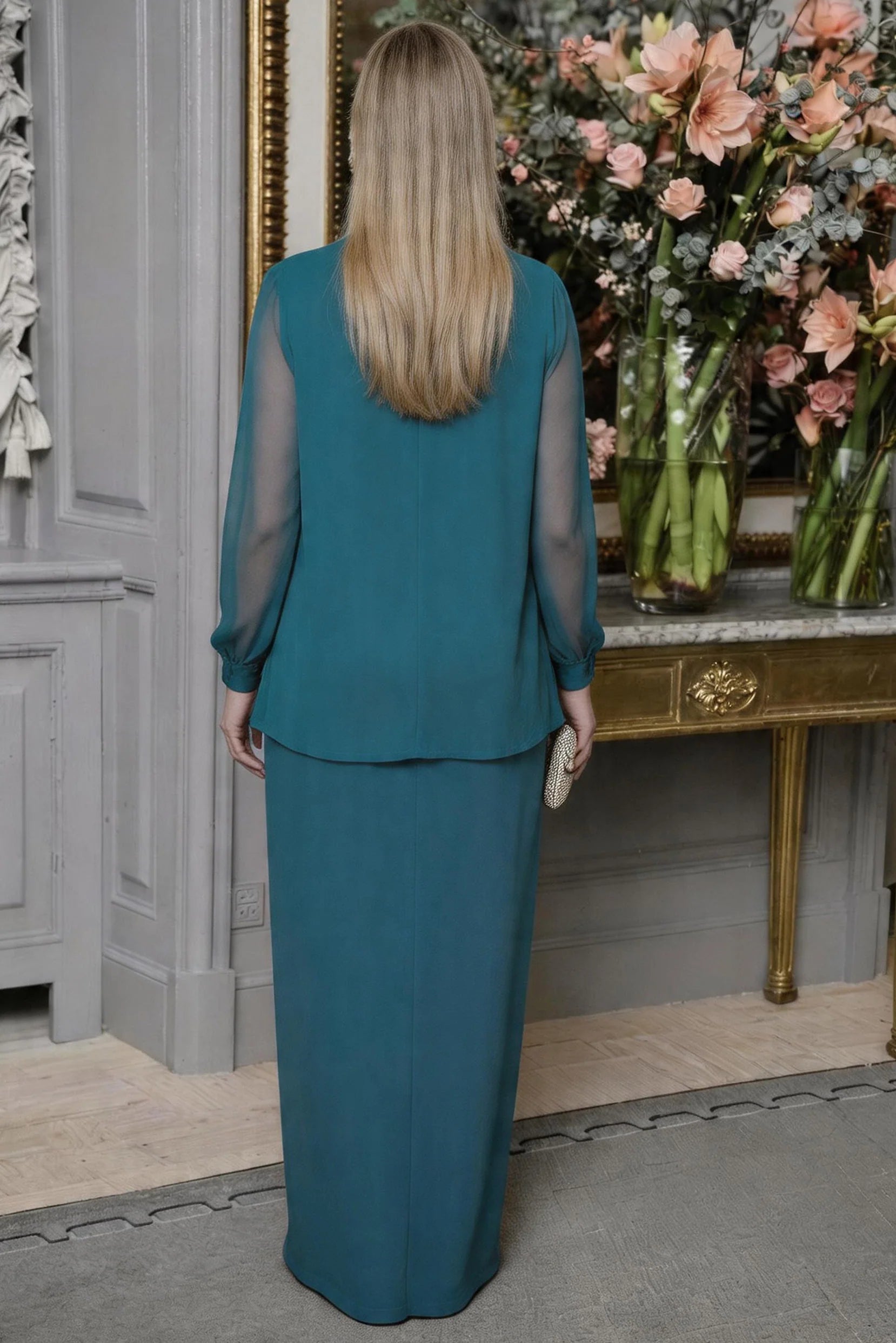 Sheath Scoop Neck Long Sleeves Floor Length Mother Dresses CM0365