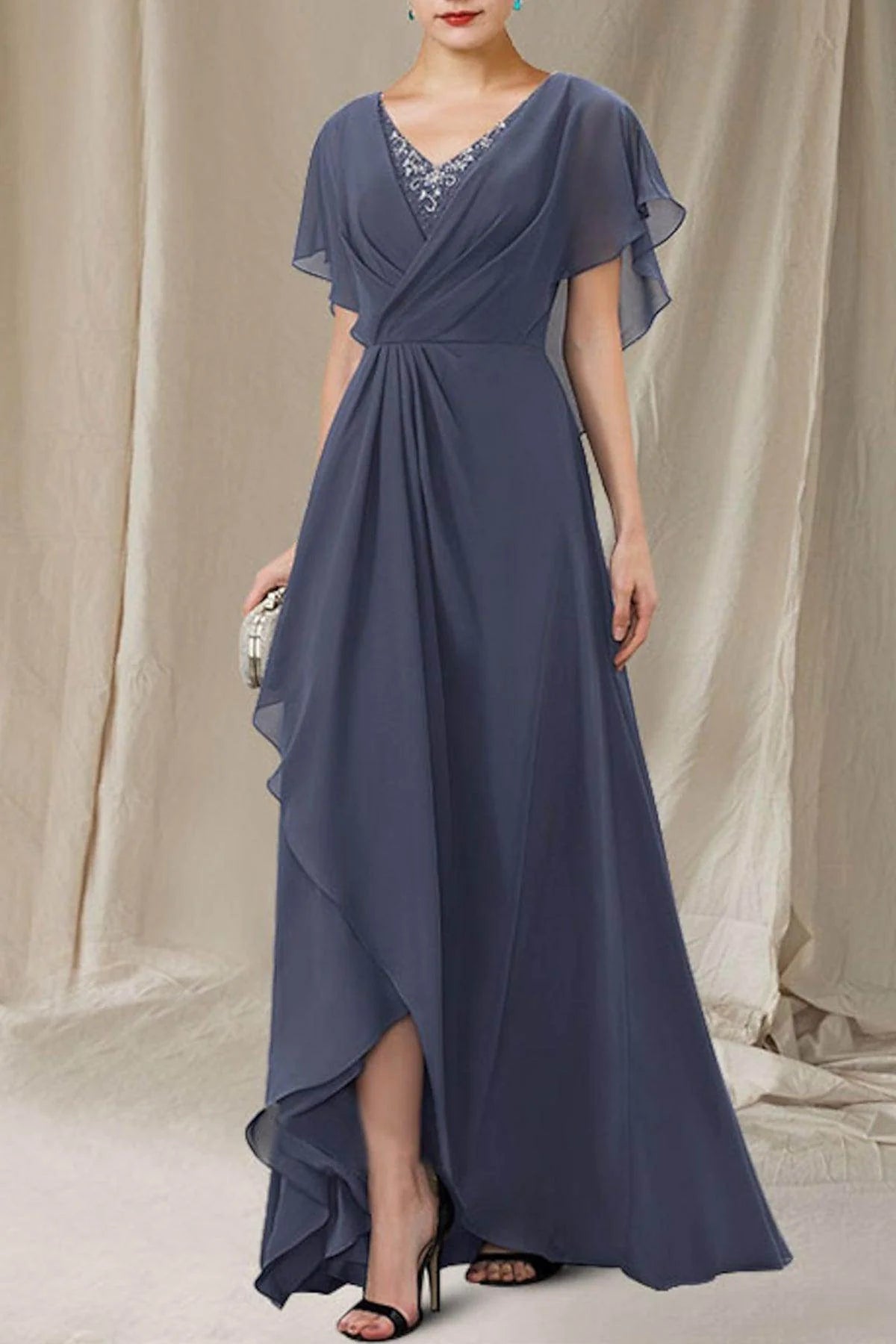 A-Line Sweep-Brush Train Chiffon Mother Dress CM0080