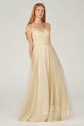 A-Line Floor Length Tulle Lace Bridesmaid Dress CB0378