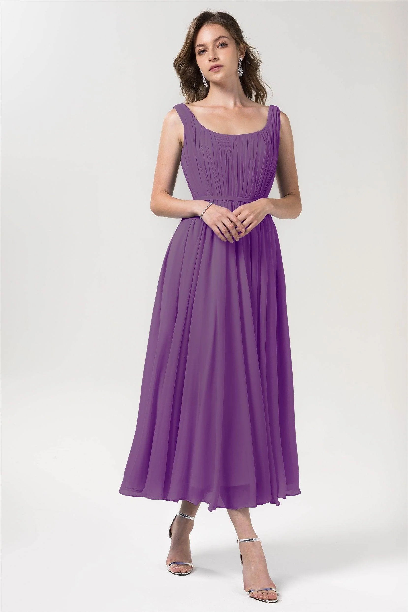 A-Line Tea Length Chiffon Bridesmaid Dress CB0555PS