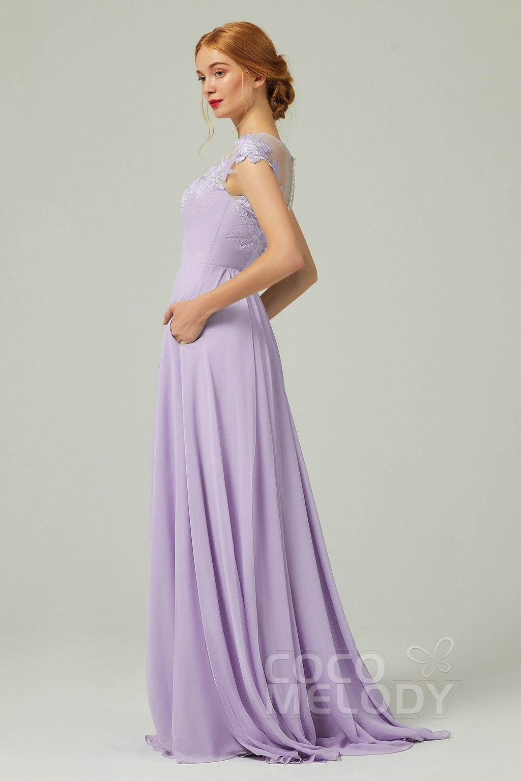 A-Line Sweep-Brush Train Chiffon Bridesmaid Dress CB0248