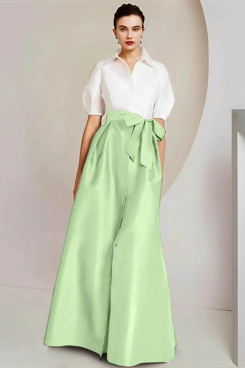 A Line Shirt Collar Short Sleeves Floor Length 2 pieces Mother Dresses CM0347