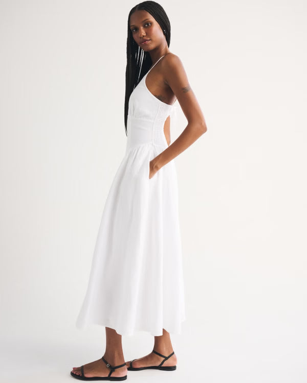 100% Linen A&F Dylan Halter Midi Dress