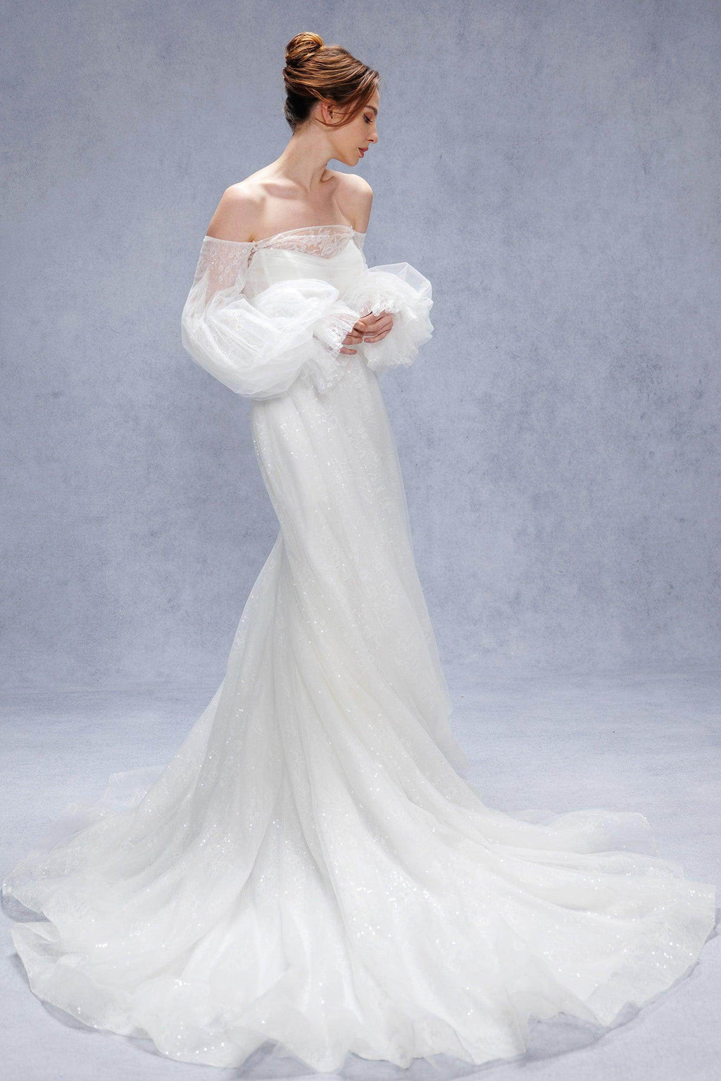 A-Line Court Train Lace Tulle Wedding Dress CW3337