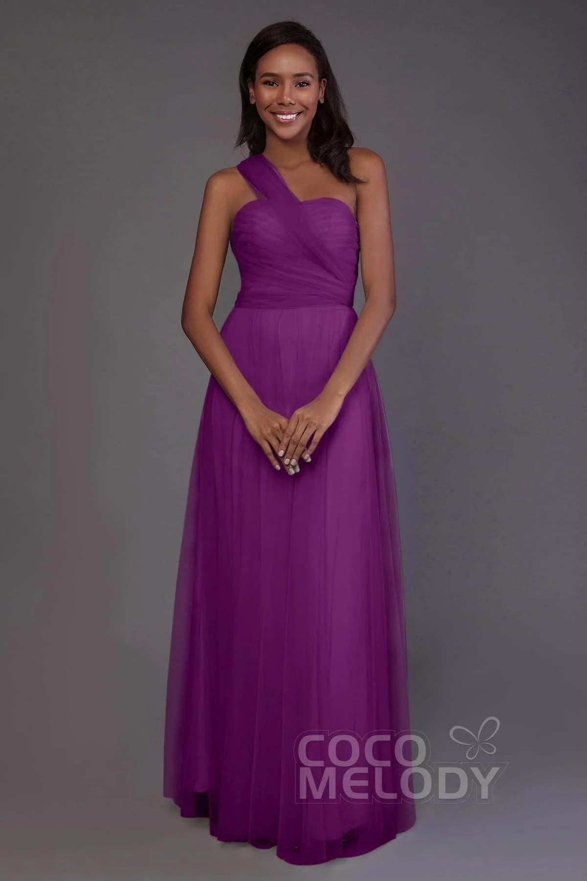 Sheath-Column Floor Length Tulle Bridesmaid Dress PR3502