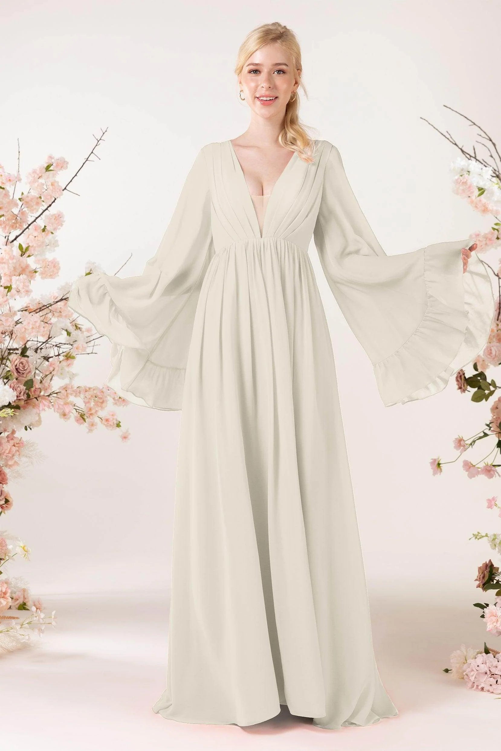 A-Line Sweep-Brush Train Chiffon Bridesmaid Dress CB0465