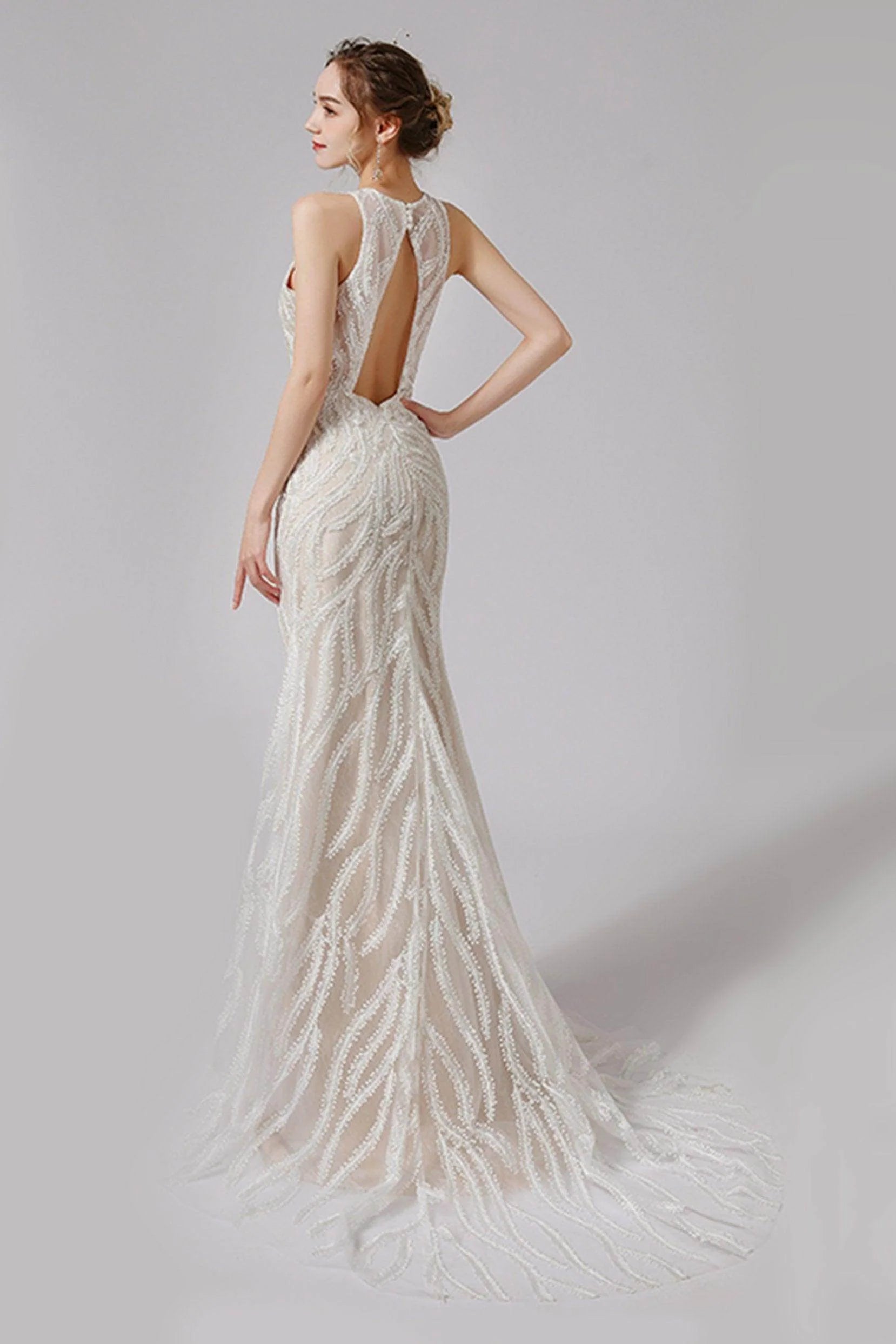 Trumpet-Mermaid Sweep-Brush Train Lace Wedding Dress CW2720