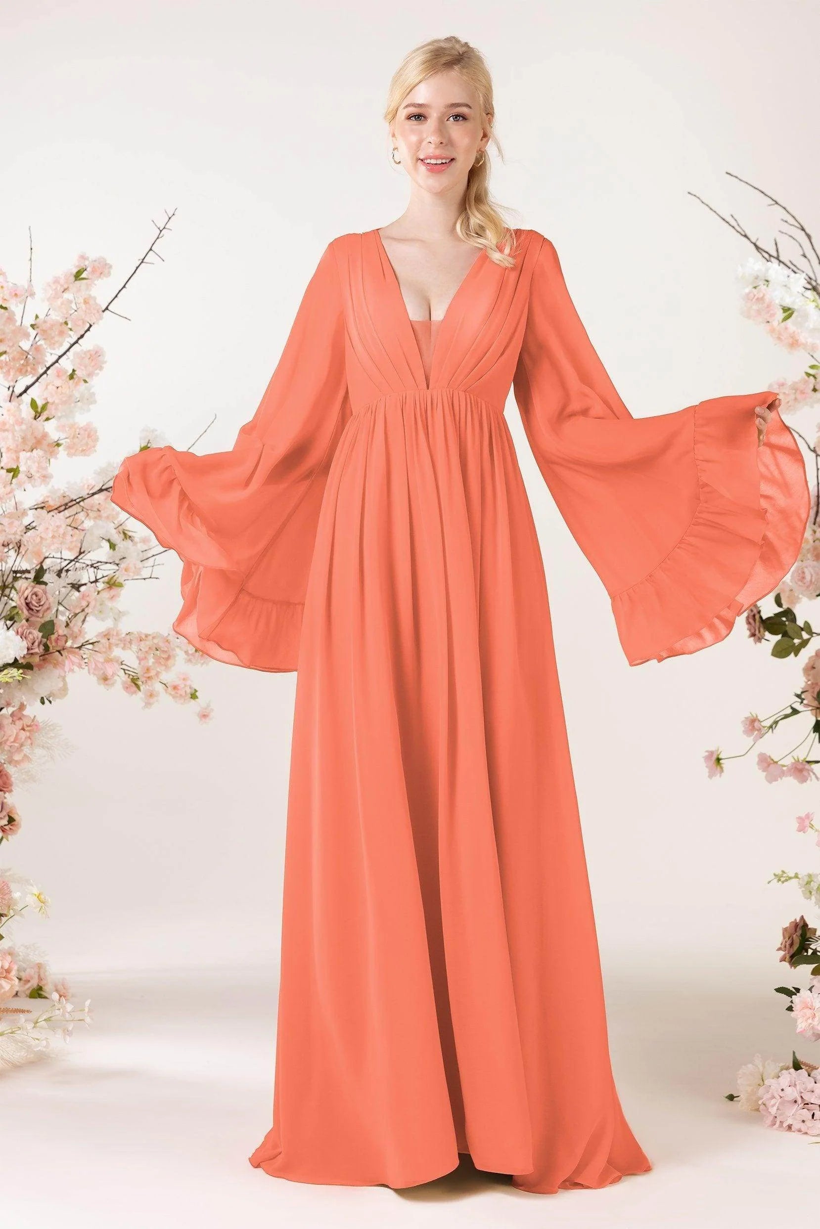 A-Line Sweep-Brush Train Chiffon Bridesmaid Dress CB0465