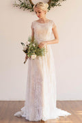 A-Line Sweep-Brush Train Lace Wedding Dress CW3043