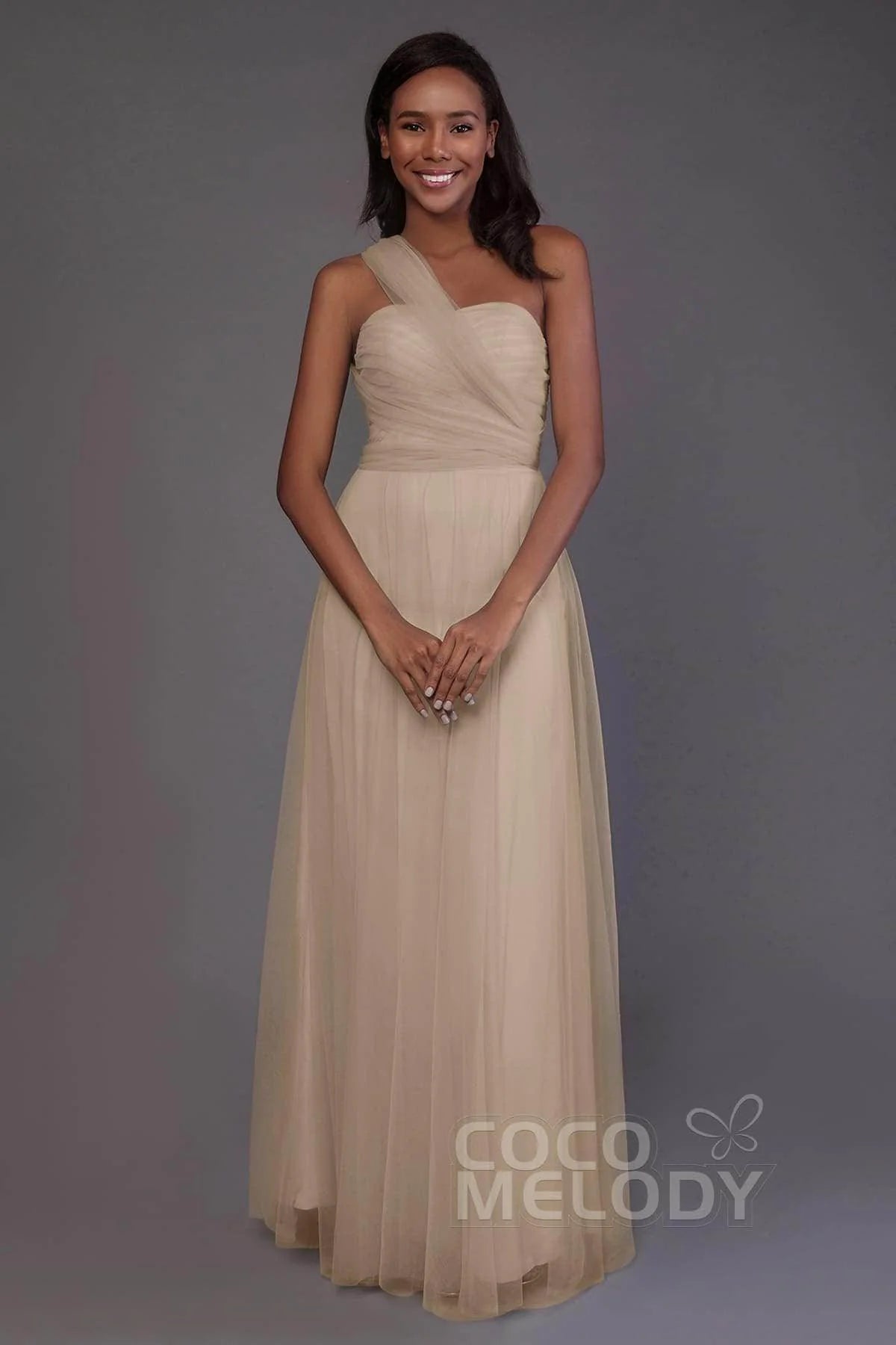 Sheath-Column Floor Length Tulle Bridesmaid Dress PR3502
