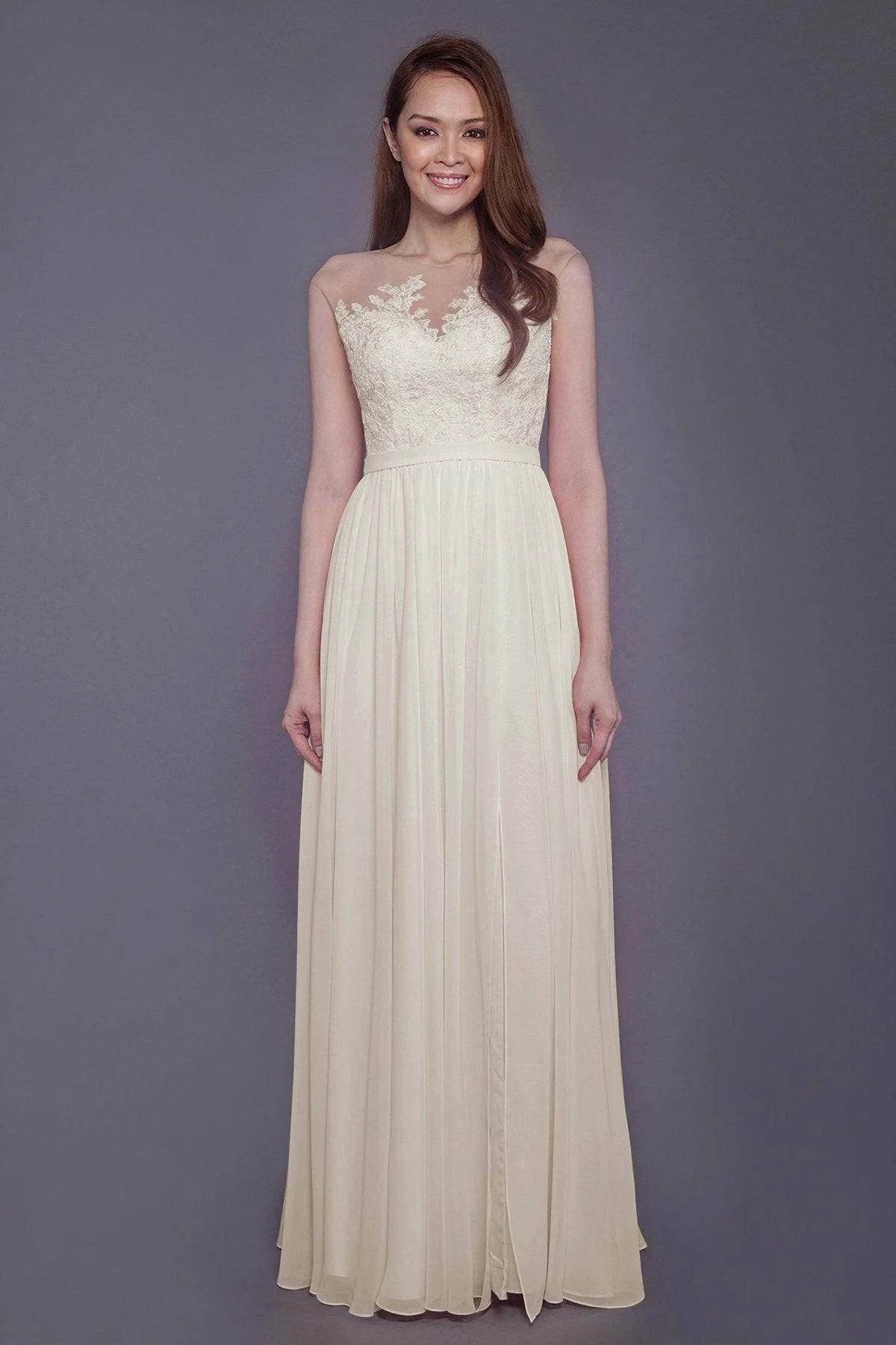 Sheath Floor Length Chiffon and Lace Bridesmaid Dress PR3595