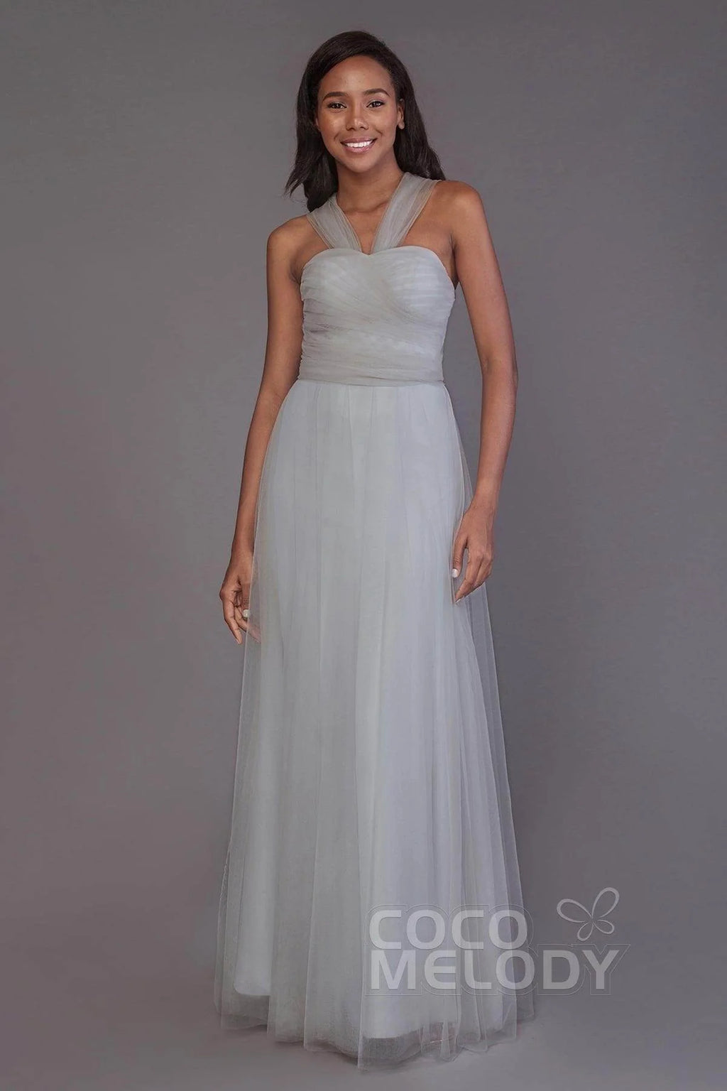 Sheath-Column Floor Length Tulle Bridesmaid Dress PR3502