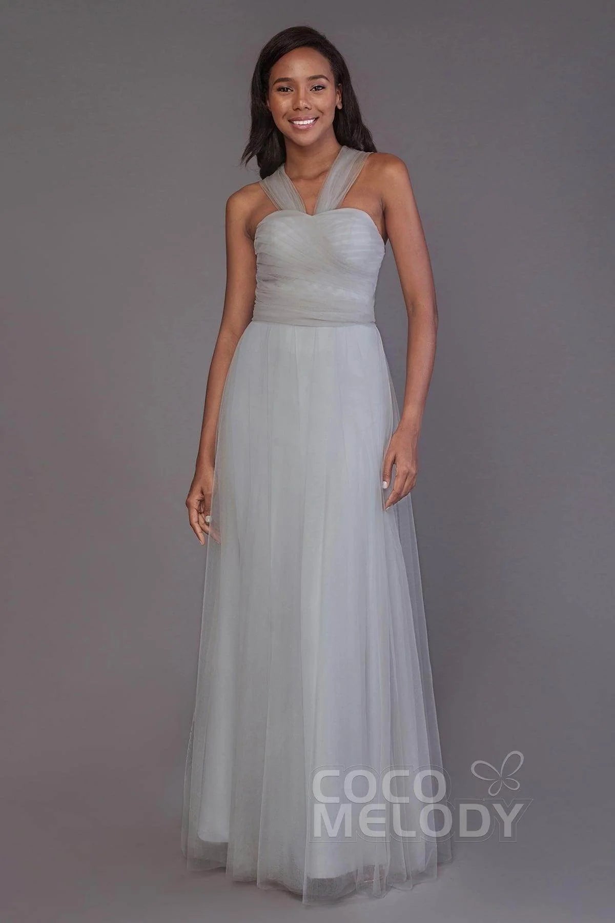 Sheath-Column Floor Length Tulle Bridesmaid Dress PR3502
