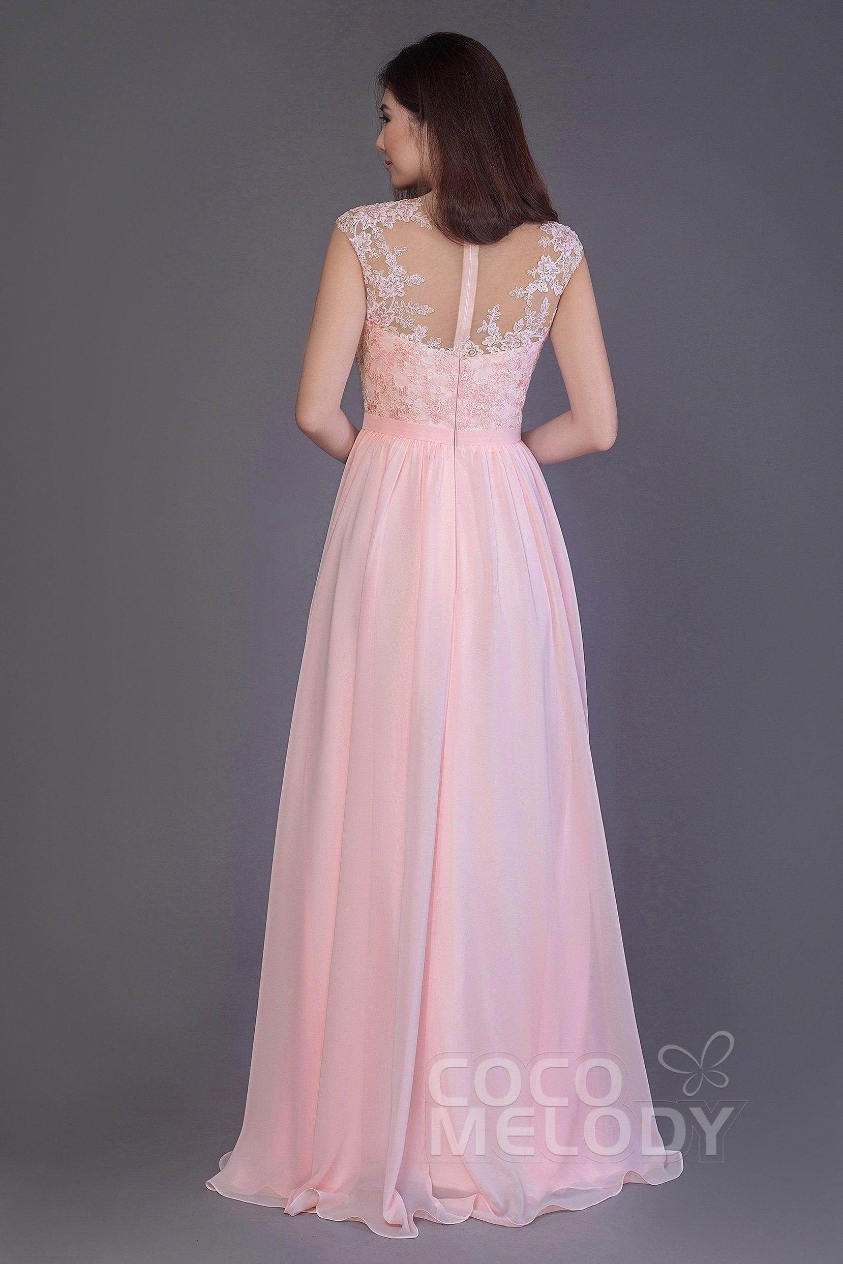 A-Line Floor Length Chiffon and Lace Bridesmaid Dress PR3554