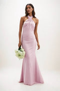 Sheath-Column Maxi Luxe Satin Bridesmaid Dress CB0837
