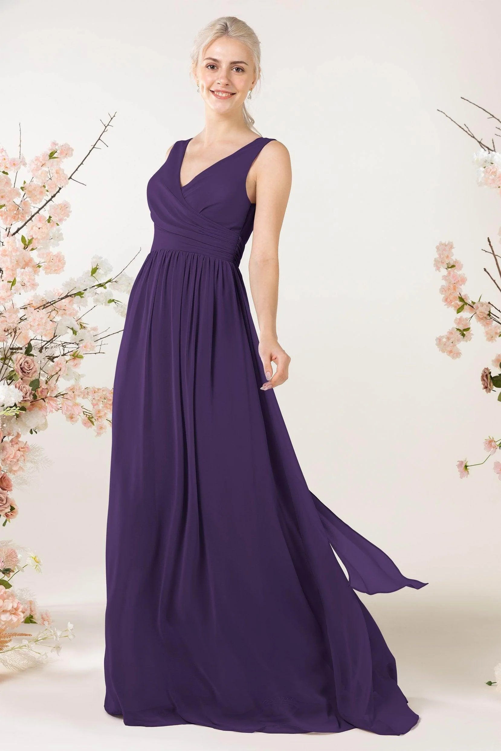 A-Line Sweep-Brush Train Chiffon Bridesmaid Dress CB0456