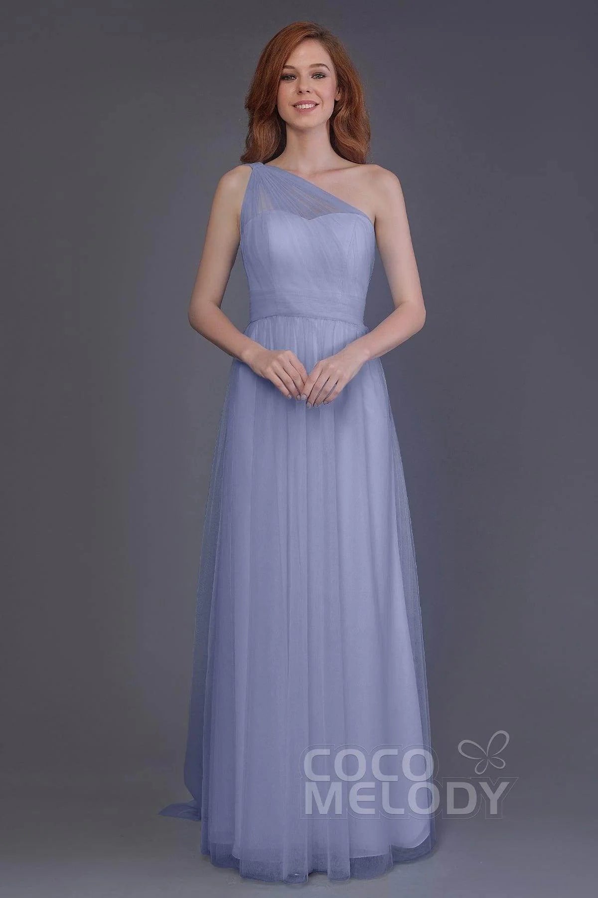 Sheath-Column Floor Length Tulle Bridesmaid Dress PR3556