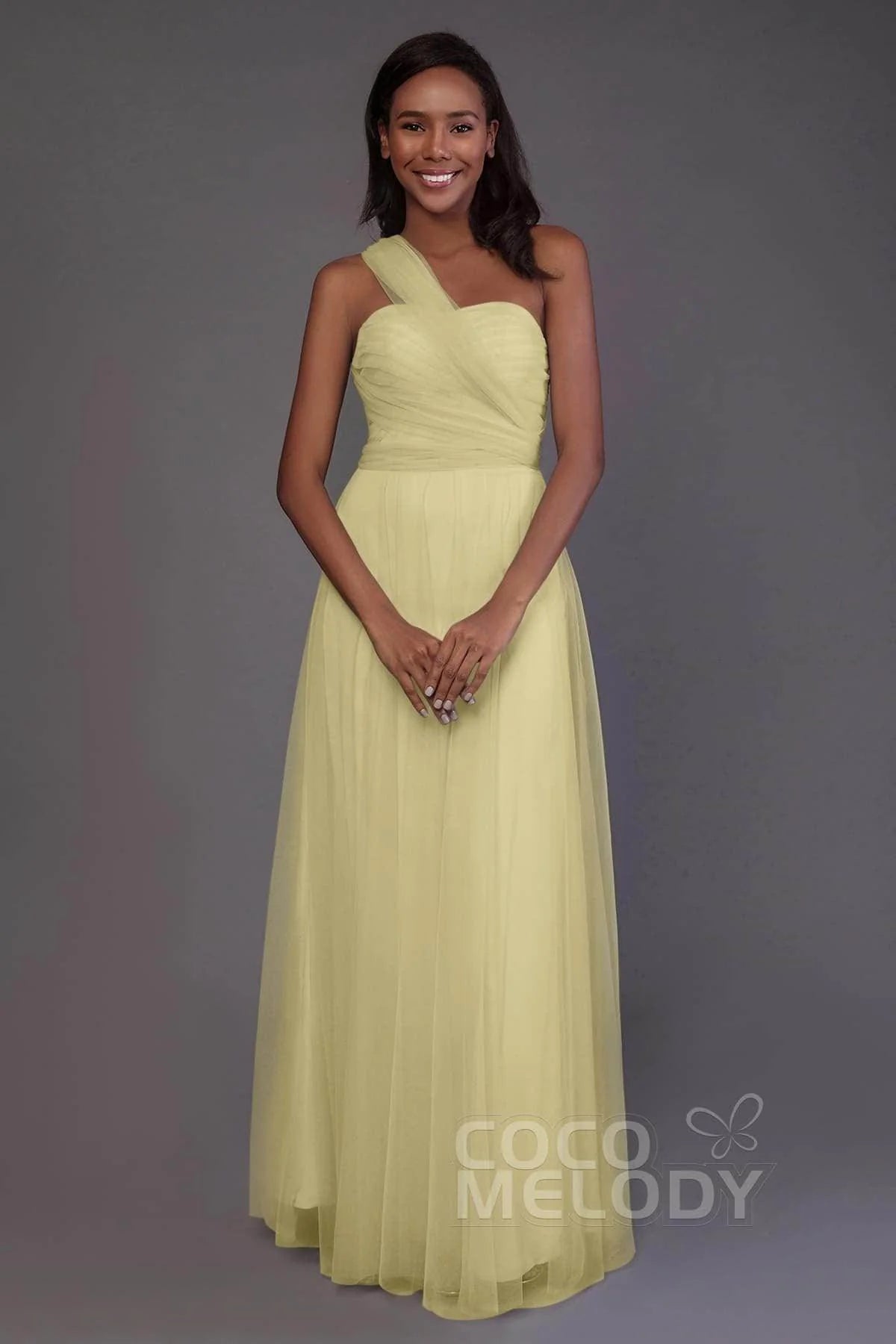 Sheath-Column Floor Length Tulle Bridesmaid Dress PR3502