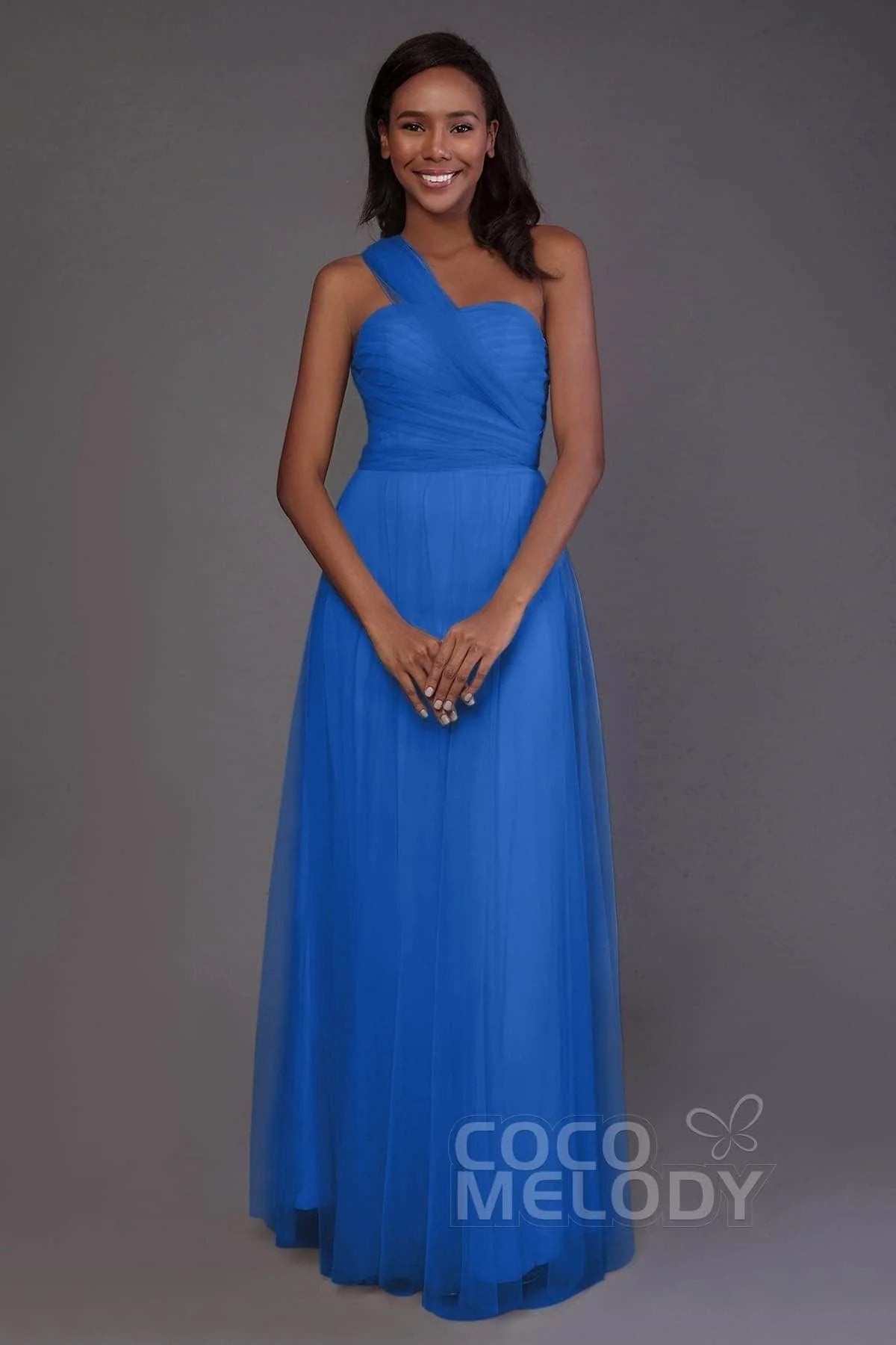 Sheath-Column Floor Length Tulle Bridesmaid Dress PR3502