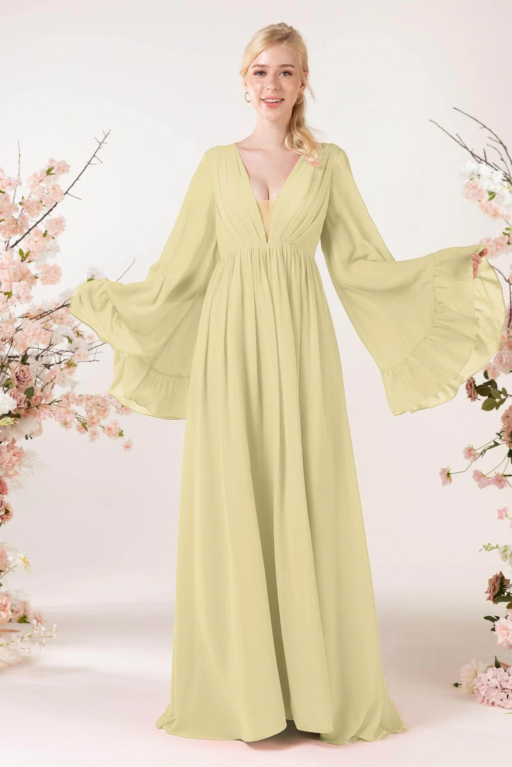 A-Line Sweep-Brush Train Chiffon Bridesmaid Dress CB0465