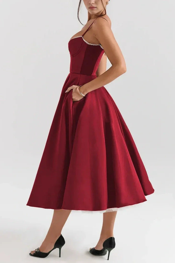 A-line Midi Satin Formal Evening Dresses 803510185058