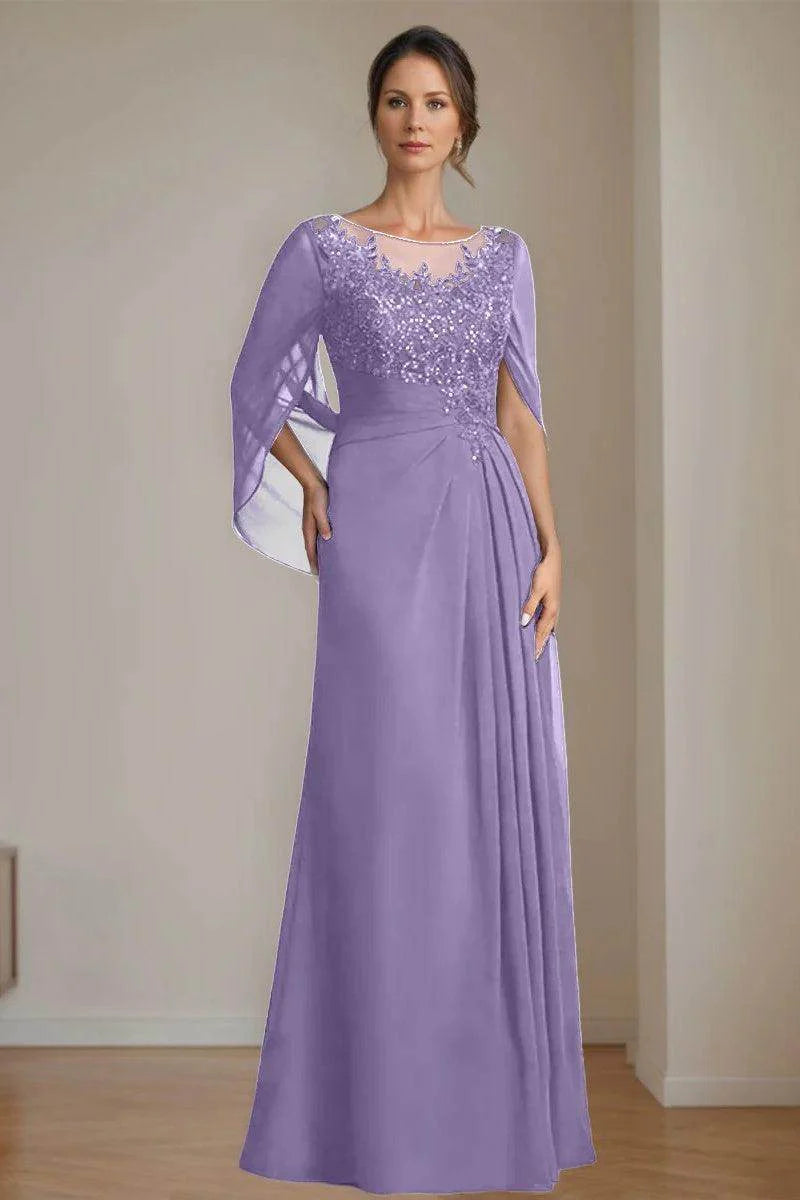 A Line Scoop Floor Length Sequins Mother of the Bride Dresses CM0369