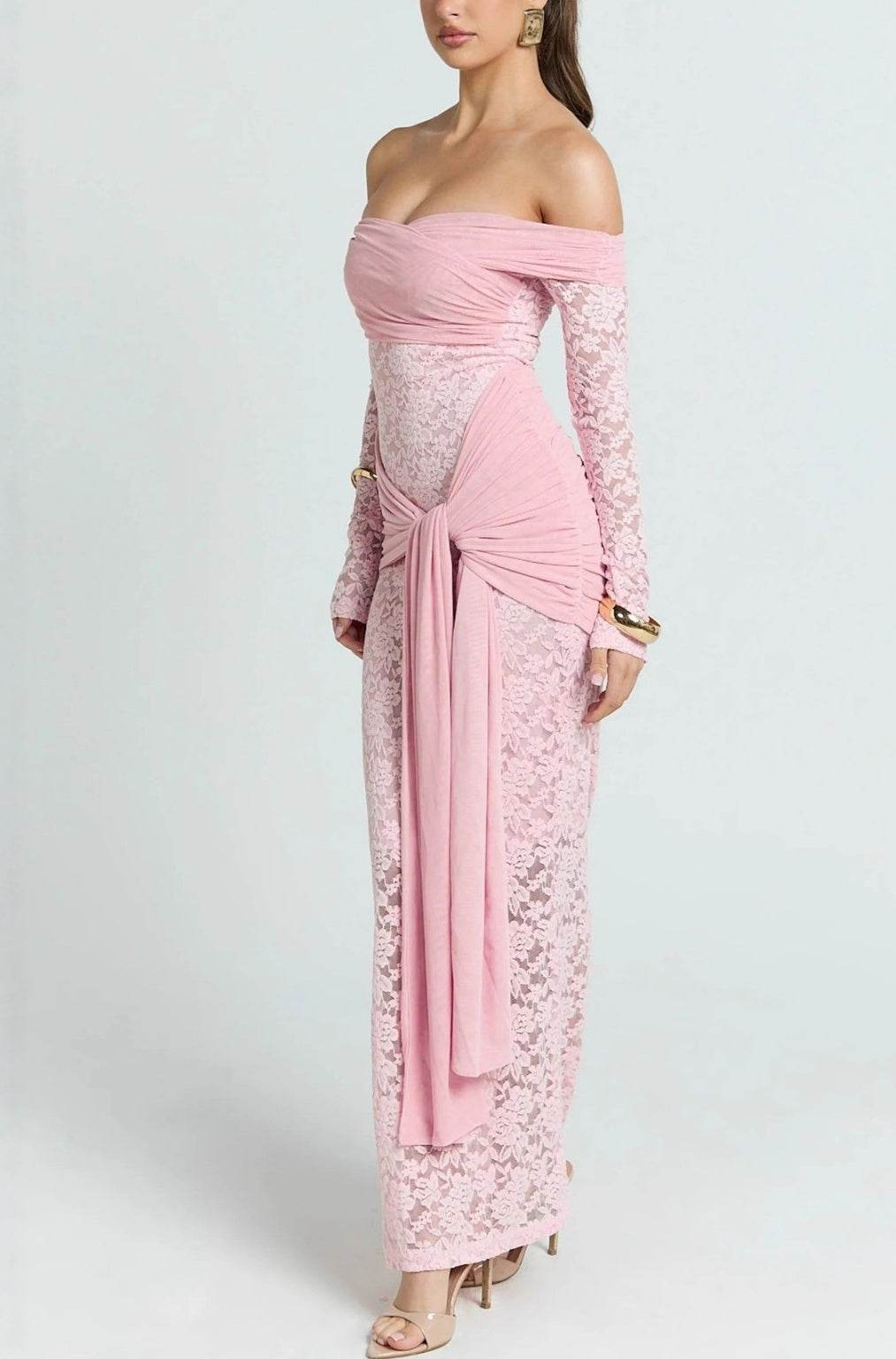 Sheath Maxi Lace Semi Formal Wedding Guest Dresses 984190843772