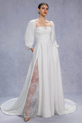 A-Line Court Train Satin Wedding Dress CW3329