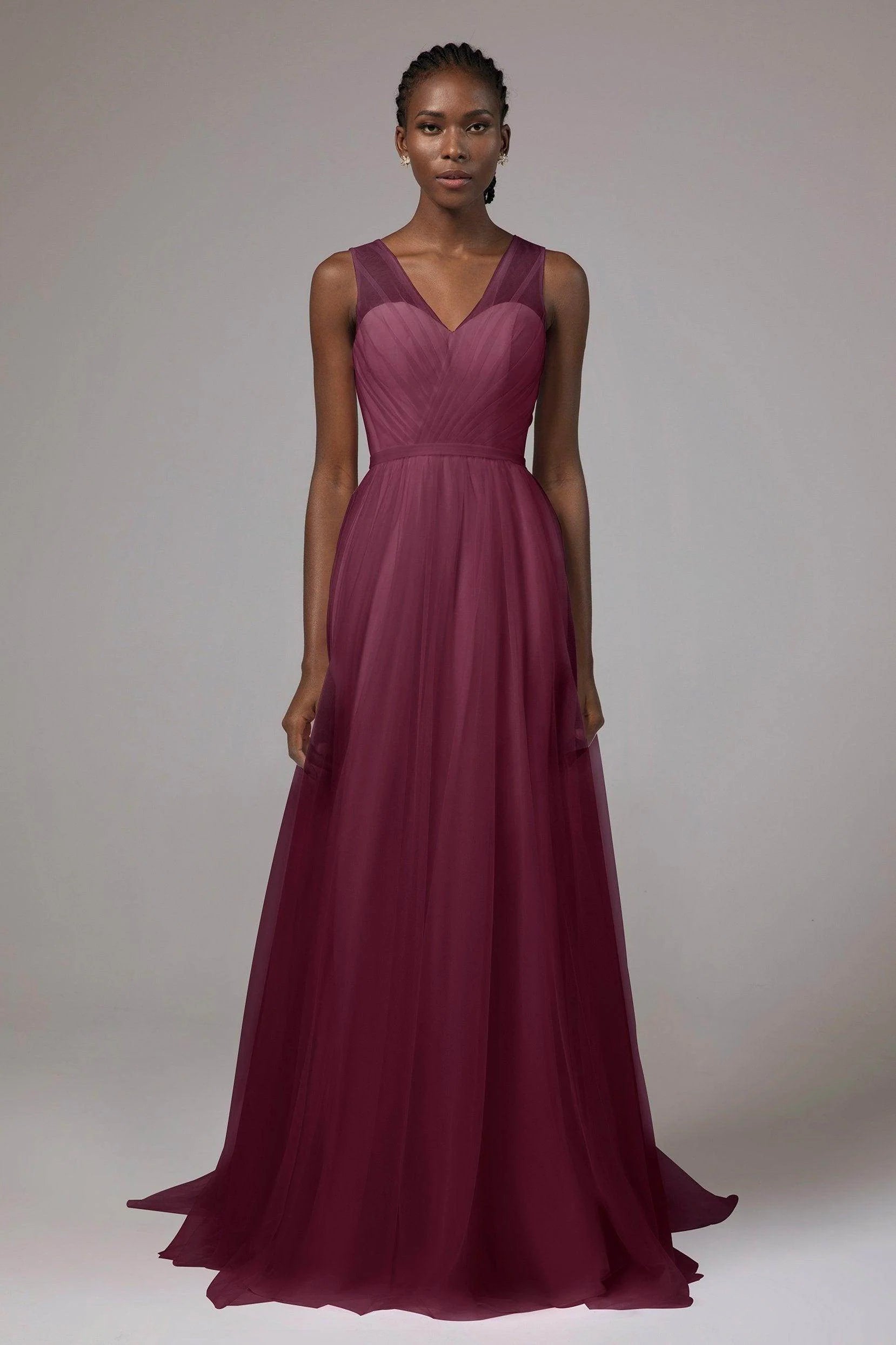 A-Line Floor Length Tulle/Chiffon Bridesmaid Dress CB0392