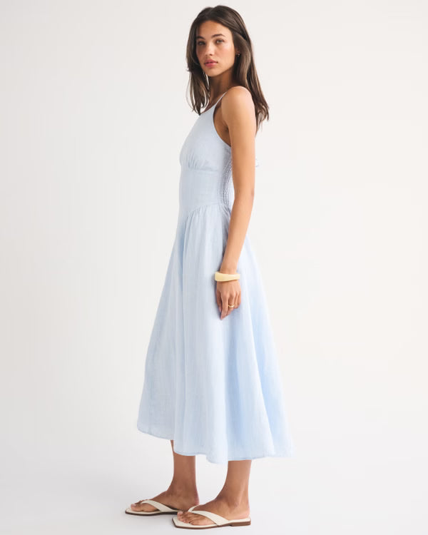 100% Linen A&F Dylan Halter Midi Dress