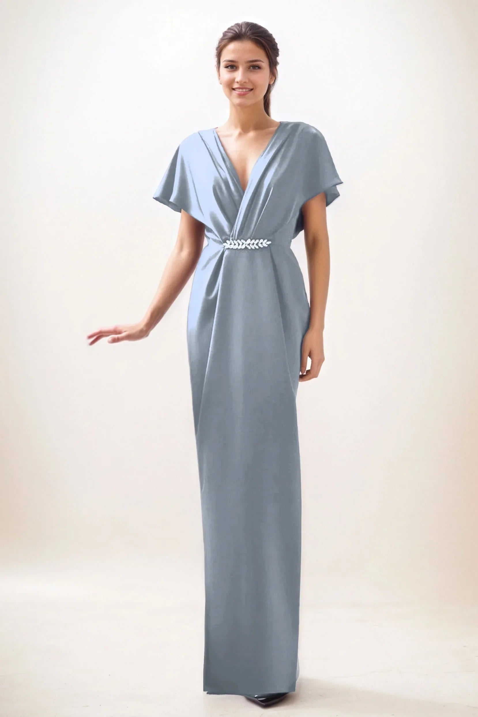 Sheath-Column Maxi Luxe Satin Wedding Guest Dress CG0299
