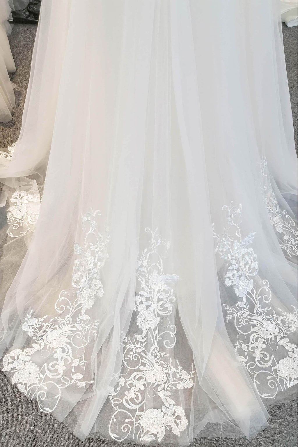 A-Line Sweep-Brush Train Lace Tulle Wedding Dress CW3120