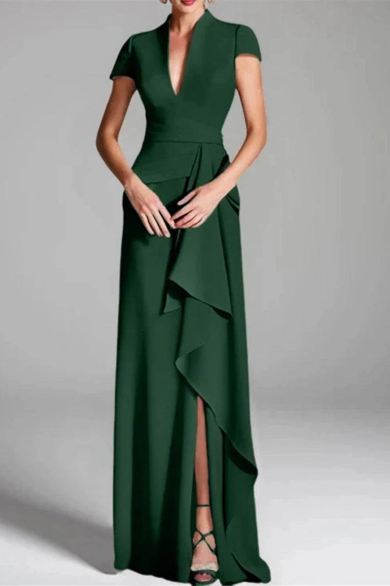 Sheath Column V Neck Short Sleeves Floor Length Mother Dresses CM0377
