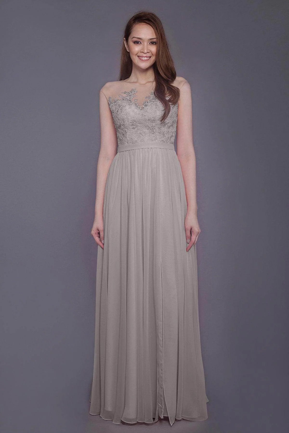 Sheath Floor Length Chiffon and Lace Bridesmaid Dress PR3595