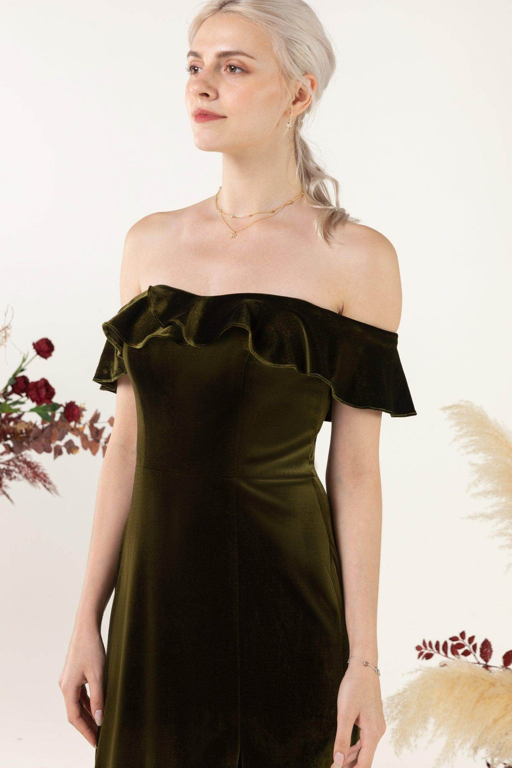 Sheath-Column Floor Length Velvet Bridesmaid Dress Formal Dresses CB0522