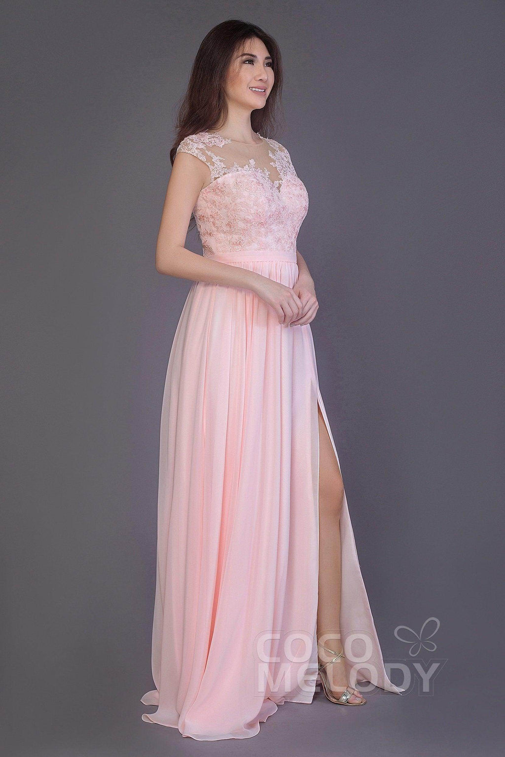 Sheath Floor Length Chiffon and Lace Bridesmaid Dress PR3554PS