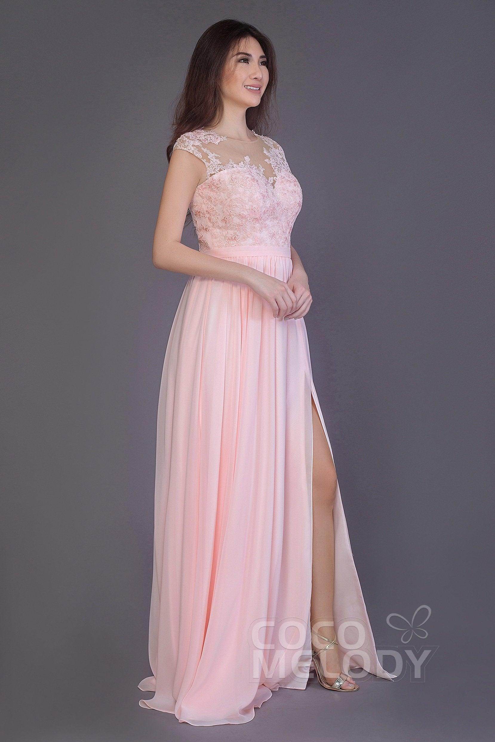 A-Line Floor Length Chiffon and Lace Bridesmaid Dress PR3554