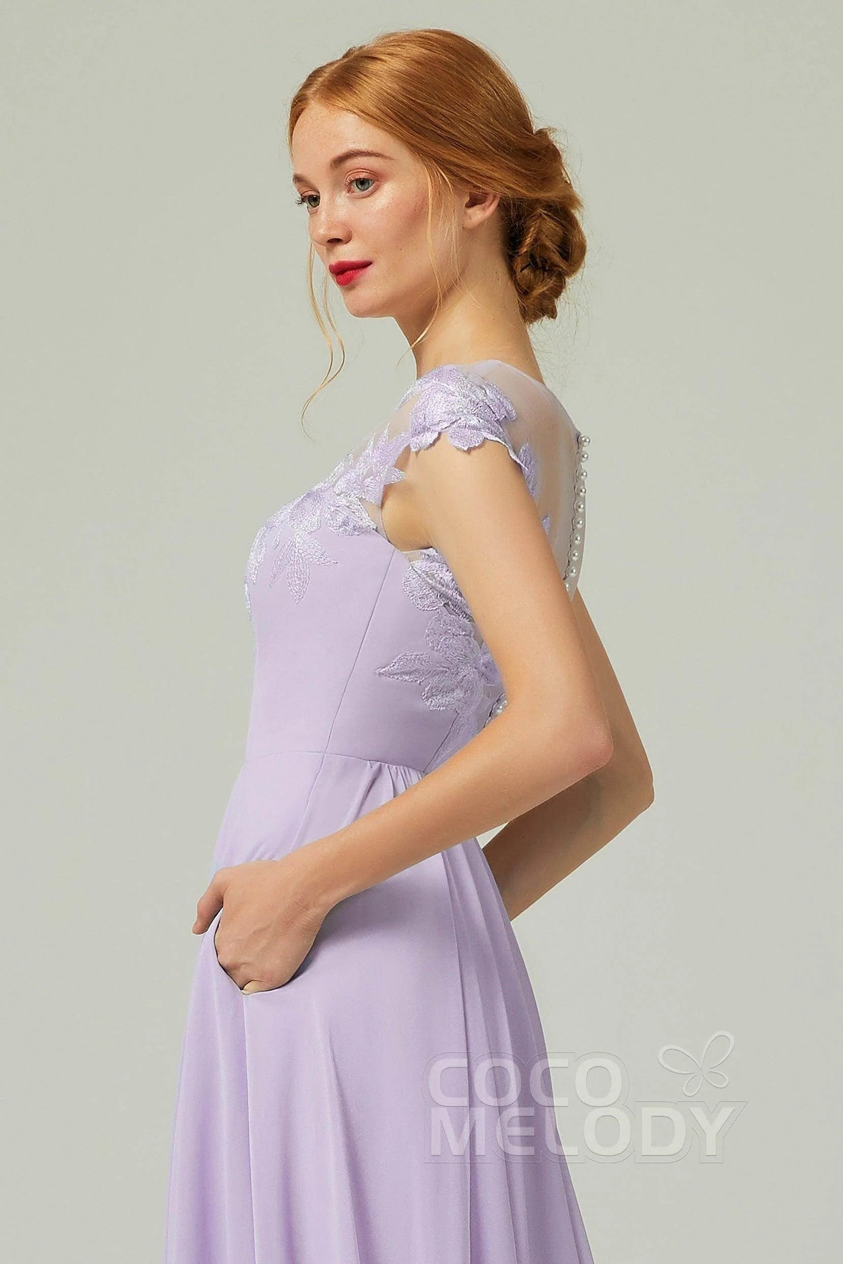 A-Line Sweep-Brush-Train Chiffon Bridesmaid Dress CB0248PS